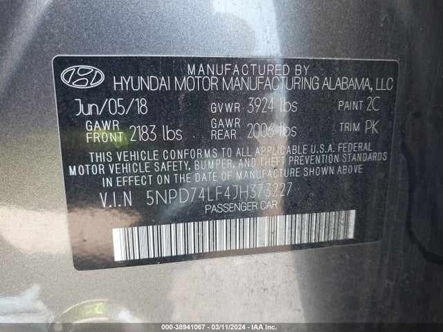 Hyundai ELANTRA SE 2018 5NPD74LF4JH373227 Image 9