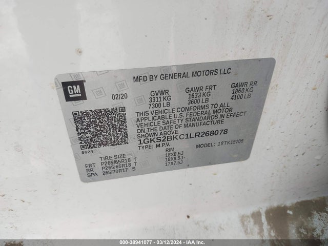 GMC Yukon 4wd Slt 2020 1GKS2BKC1LR268078 Image 9
