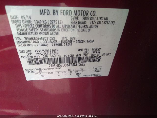 2FMHK6D86EBD31263 Ford Flex Limited