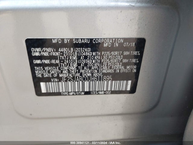Subaru Forester 2.5i 2018 JF2SJABC0JH611895 Image 9