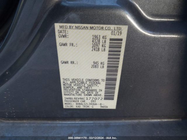 1N4BL4EV4KC177072 Nissan Altima 2.5 Sl