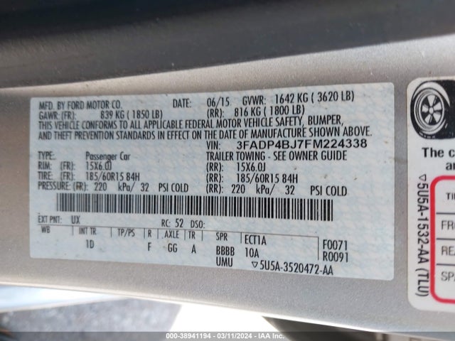 Ford FIESTA SE 2015 3FADP4BJ7FM224338 Image 9