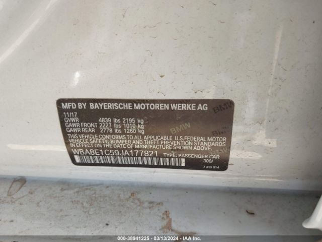WBA8E1C59JA177821 BMW 330e Iperformance