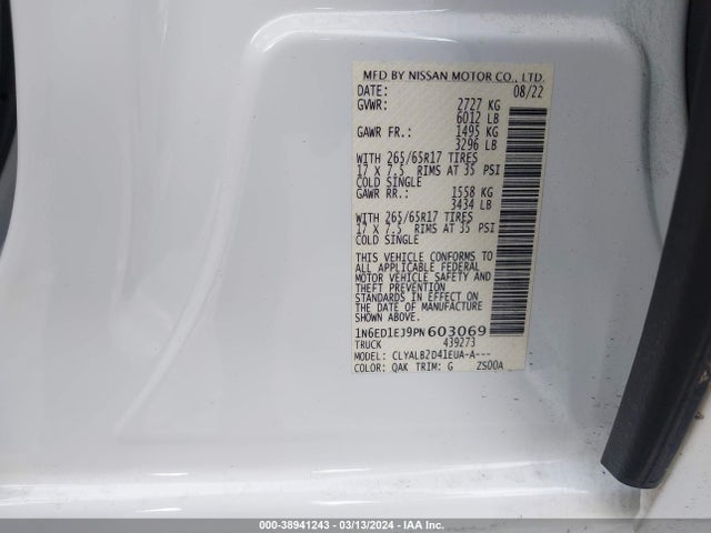 Nissan Frontier Sv 4x2 2023 1N6ED1EJ9PN603069 Image 9