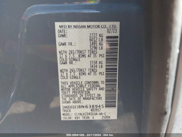 Nissan Frontier Pro-x 4x2 2023 1N6ED1EJ8PN638945 Image 9