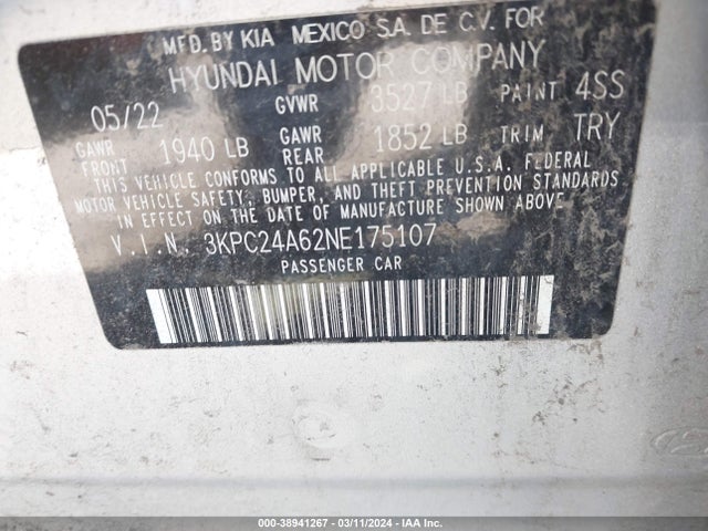 Hyundai ACCENT SE 2022 3KPC24A62NE175107 Image 9