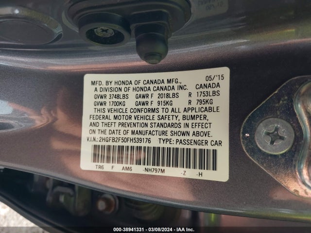Honda Civic Lx 2015 2HGFB2F50FH539176 Image 9