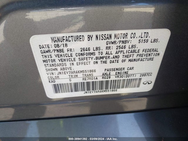 JN1EV7AR4KM551866 Infiniti Q50 3.0t Luxe