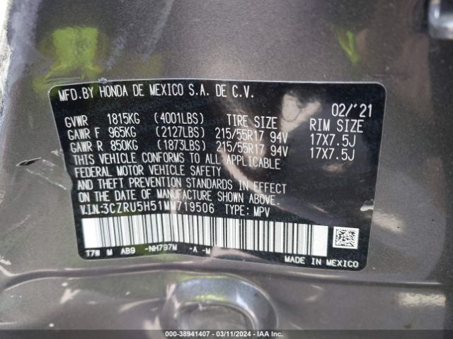 3CZRU5H51MM719506 Honda Hr-v 2wd Ex