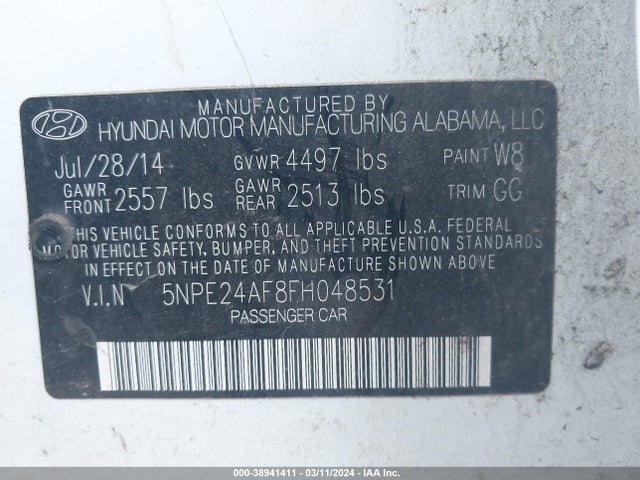 Hyundai SONATA SE 2015 5NPE24AF8FH048531 Image 9