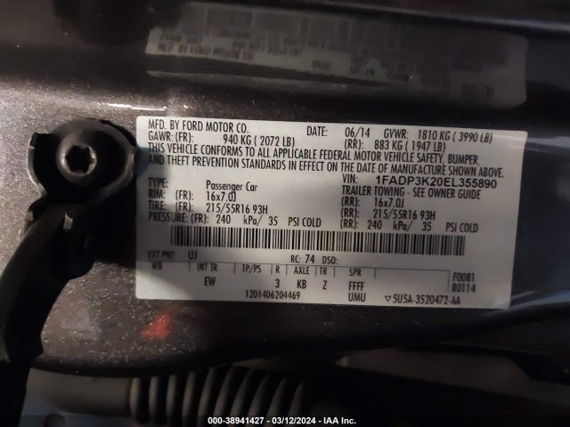 Ford FOCUS SE 2014 1FADP3K20EL355890 Image 9