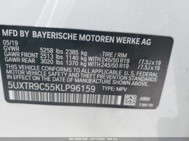 5UXTR9C55KLP96159 BMW X3 Xdrive30i