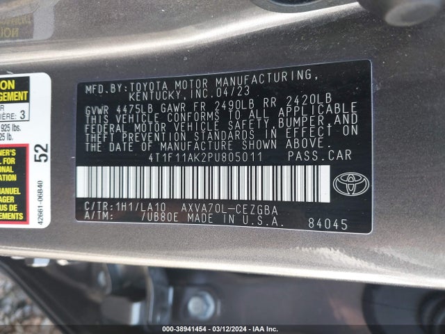 Toyota CAMRY XLE 2023 4T1F11AK2PU805011 Image 9