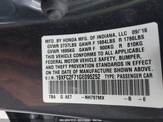 Honda CIVIC EX 2016 19XFC2F71GE095252 Image 9