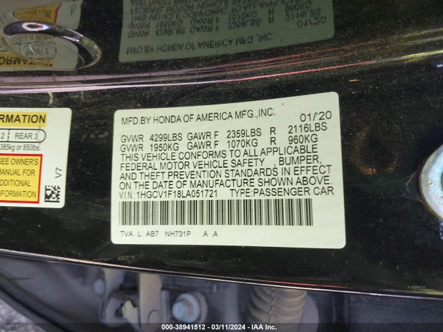 Honda ACCORD LX 2020 1HGCV1F18LA051721 Image 9