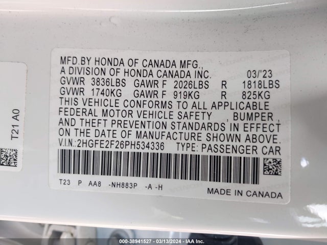 Honda Civic Lx 2023 2HGFE2F26PH534336 Image 9