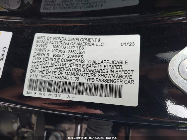 Honda ACCORD EX 2023 1HGCY1F38PA001108 Image 9