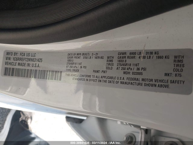 RAM 1500 Big Horn  4x2 5'7 Box 2021 1C6RREFT2MN631425 Image 9