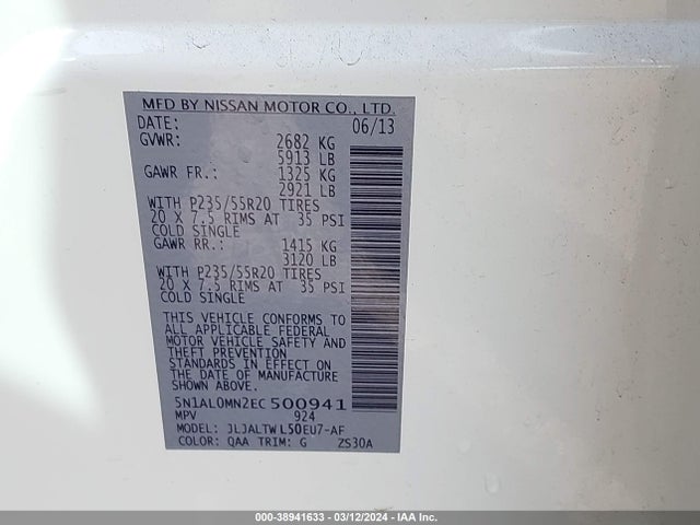 Infiniti QX60 2014 5N1AL0MN2EC500941 Image 9
