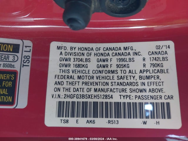 Honda Civic Lx 2014 2HGFG3B5XEH512854 Image 9