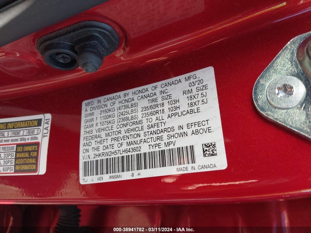 Honda Cr-v Awd Ex 2020 2HKRW2H57LH643602 Image 9