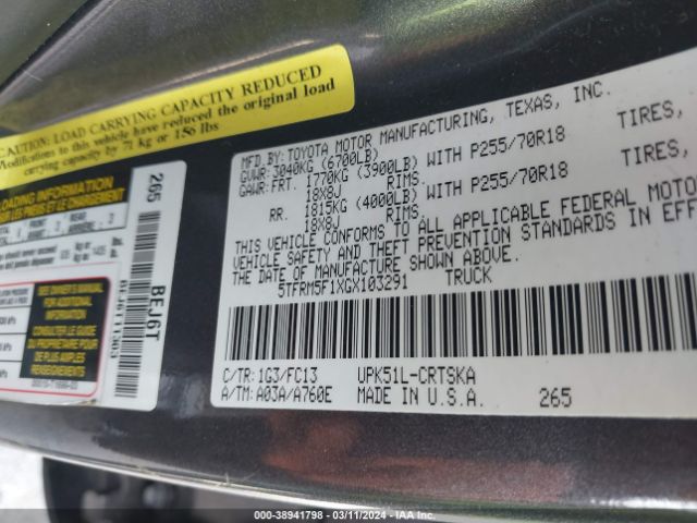 5TFRM5F1XGX103291 Toyota Tundra Sr5 4.6l V8