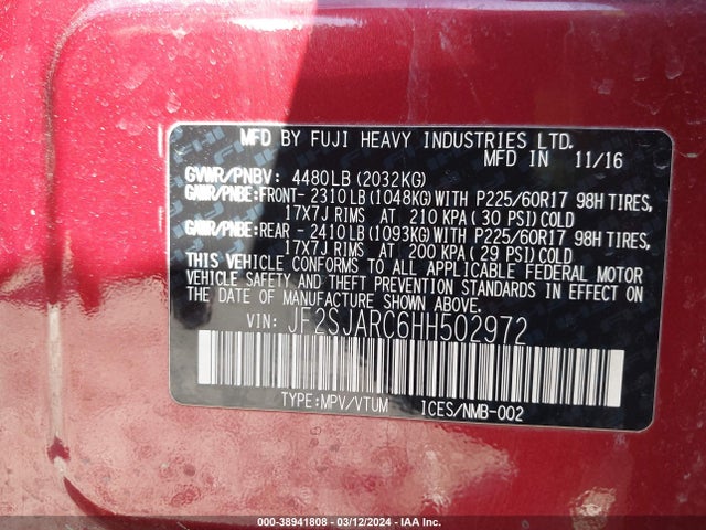JF2SJARC6HH502972 Subaru Forester 2.5i Limited