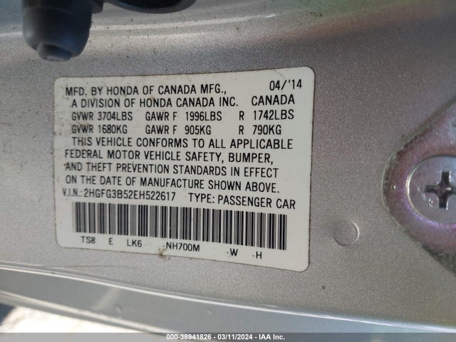 Honda Civic Lx 2014 2HGFG3B52EH522617 Image 9