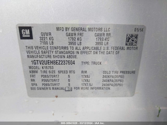 1GTV2UEH8EZ237604 GMC Sierra 1500 Sle