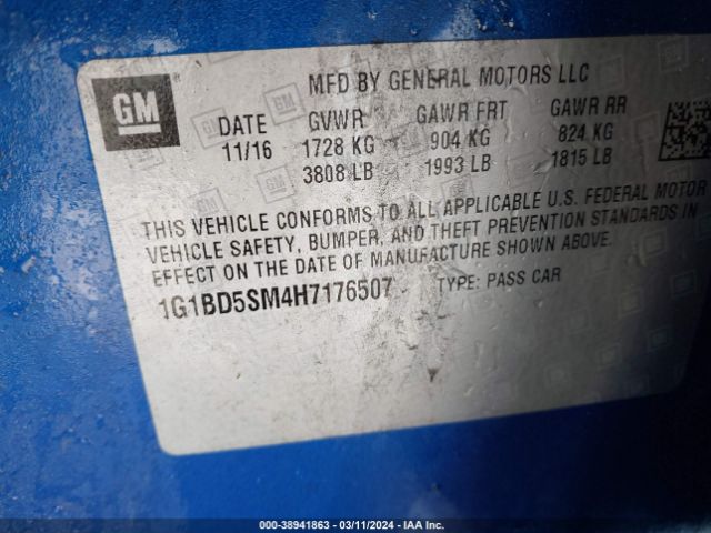 1G1BD5SM4H7176507 Chevrolet Cruze Lt Manual