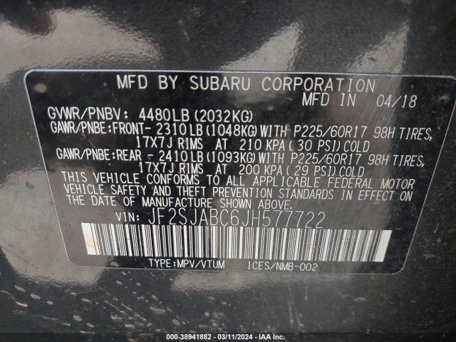 JF2SJABC6JH577722 Subaru Forester 2.5i
