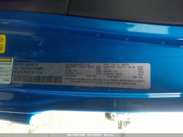 1C6JJTAG4PL540806 Jeep Gladiator Sport S 4x4