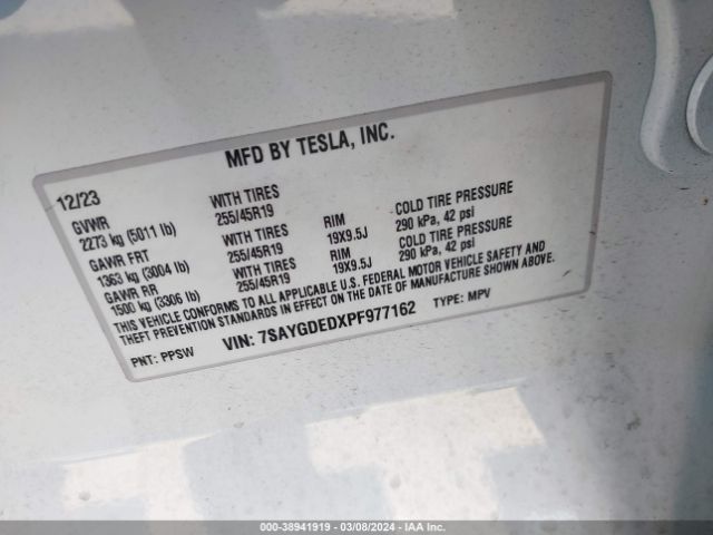 7SAYGDEDXPF977162 Tesla Model Y Rwd