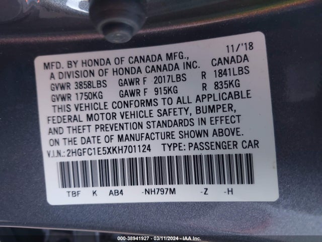 Honda CIVIC SI 2019 2HGFC1E5XKH701124 Image 9