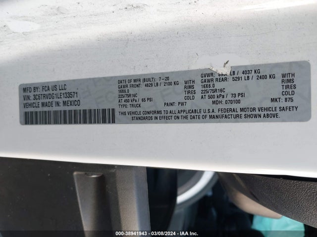 3C6TRVDG1LE133571 RAM Promaster 2500 High Roof 159 Wb