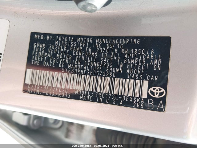 Toyota COROLLA SE 2017 5YFBURHE3HP573980 Image 9