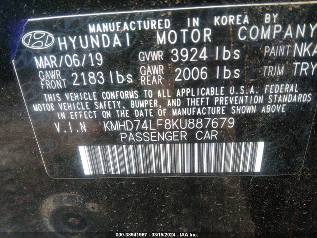 Hyundai ELANTRA SE 2019 KMHD74LF8KU887679 Image 9