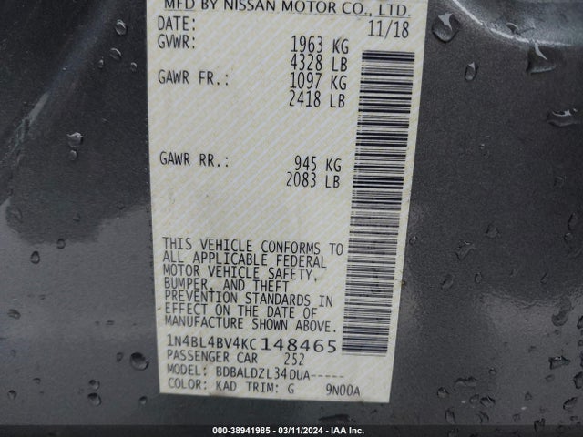 Nissan Altima 2.5 S 2019 1N4BL4BV4KC148465 Image 9