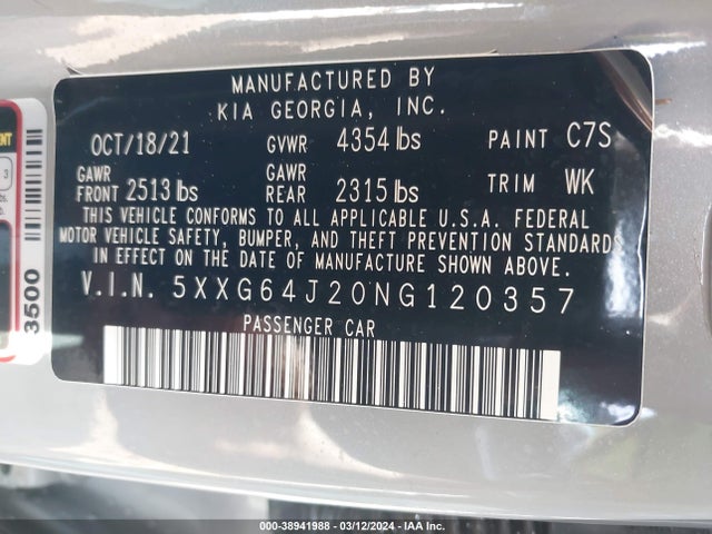 KIA K5 Gt-line 2022 5XXG64J20NG120357 Image 9