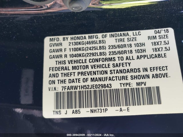 Honda CR-V EX 2018 7FARW1H52JE029843 Image 9