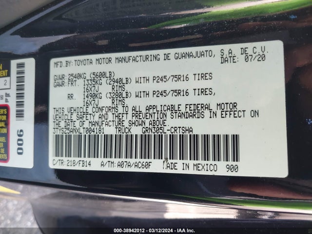 Toyota Tacoma Sr V6 2020 3TYSZ5ANXLT004181 Image 9