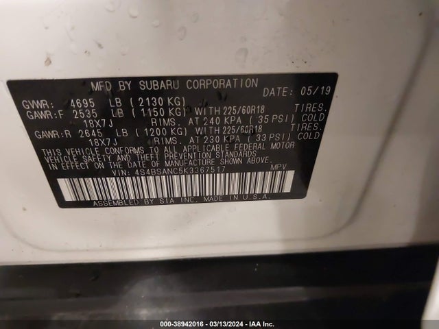 Subaru Outback 2.5i Limited 2019 4S4BSANC5K3367517 Image 9