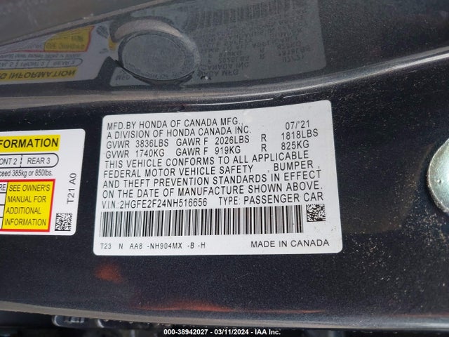 Honda Civic Lx 2022 2HGFE2F24NH516656 Image 9