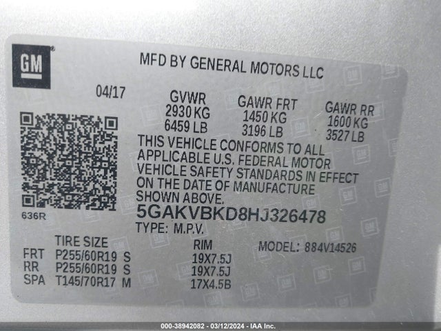 Buick Enclave Leather 2017 5GAKVBKD8HJ326478 Image 9