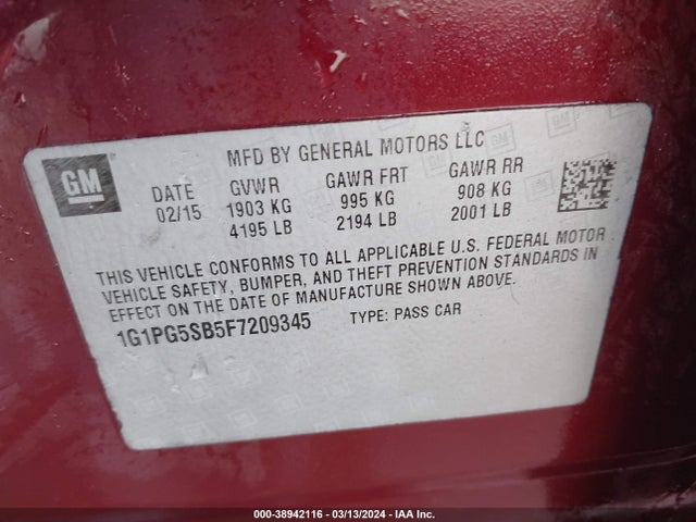 Chevrolet CRUZE LTZ 2015 1G1PG5SB5F7209345 Image 9