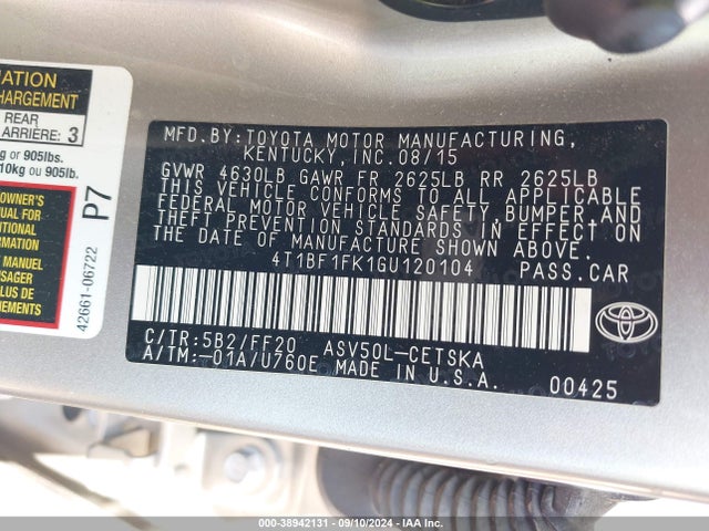 Toyota CAMRY SE 2016 4T1BF1FK1GU120104 Image 9