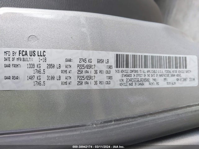 Dodge Grand Caravan Gt 2018 2C4RDGEG6JR205081 Image 9
