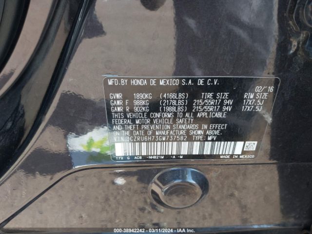 3CZRU6H73GM737582 Honda Hr-v Ex-l