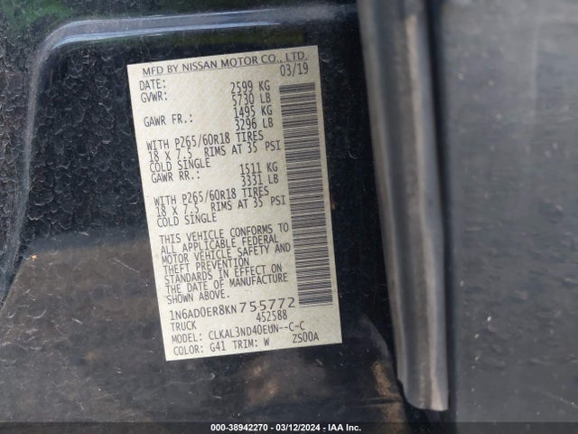 Nissan Frontier Sl 2019 1N6AD0ER8KN755772 Image 9
