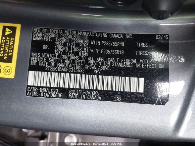 2T2BK1BA0FC315633 Lexus RX 350